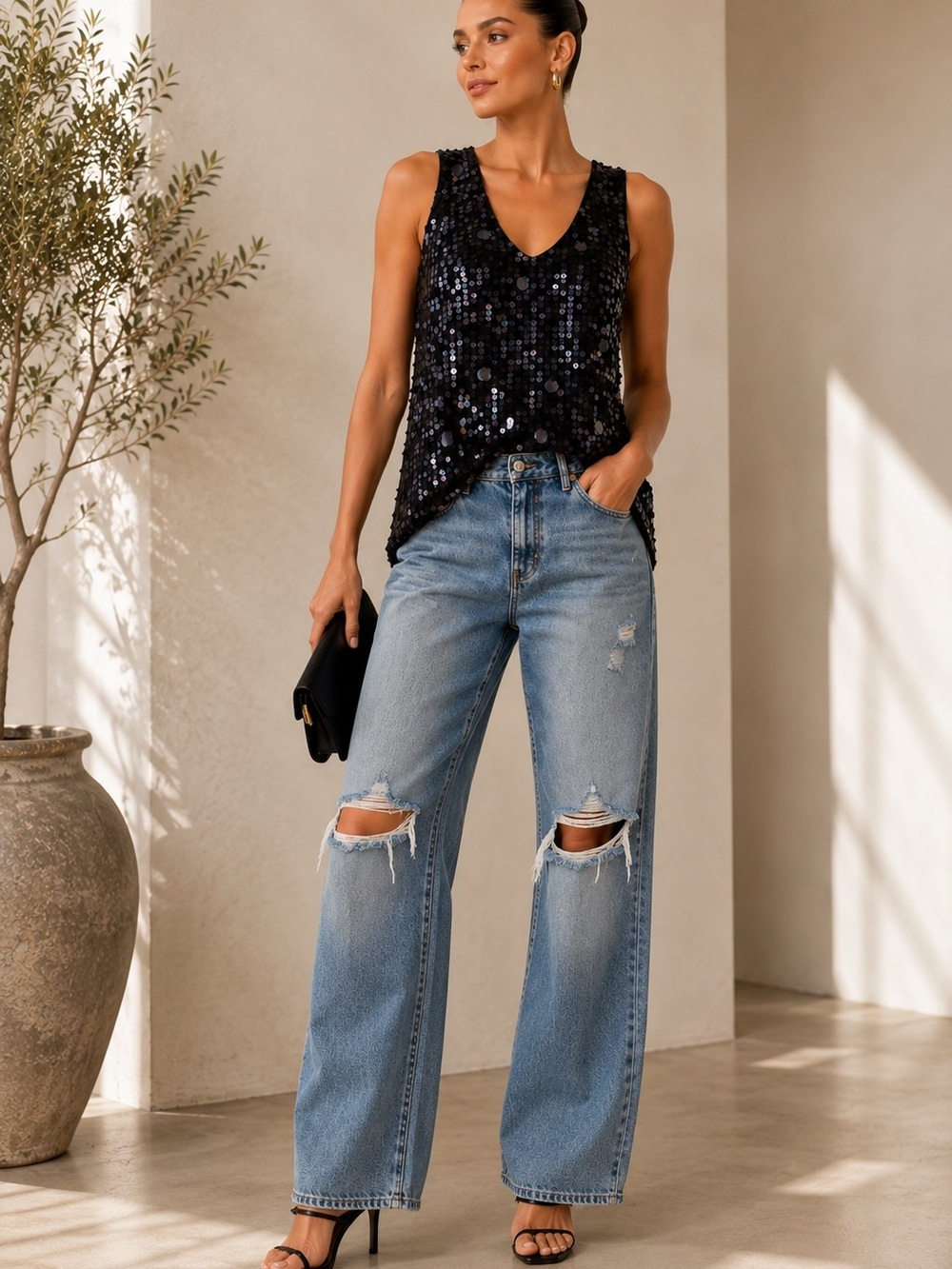Anthropologie Moulinette Soeurs Sequin Tank Top Black Party Top 10